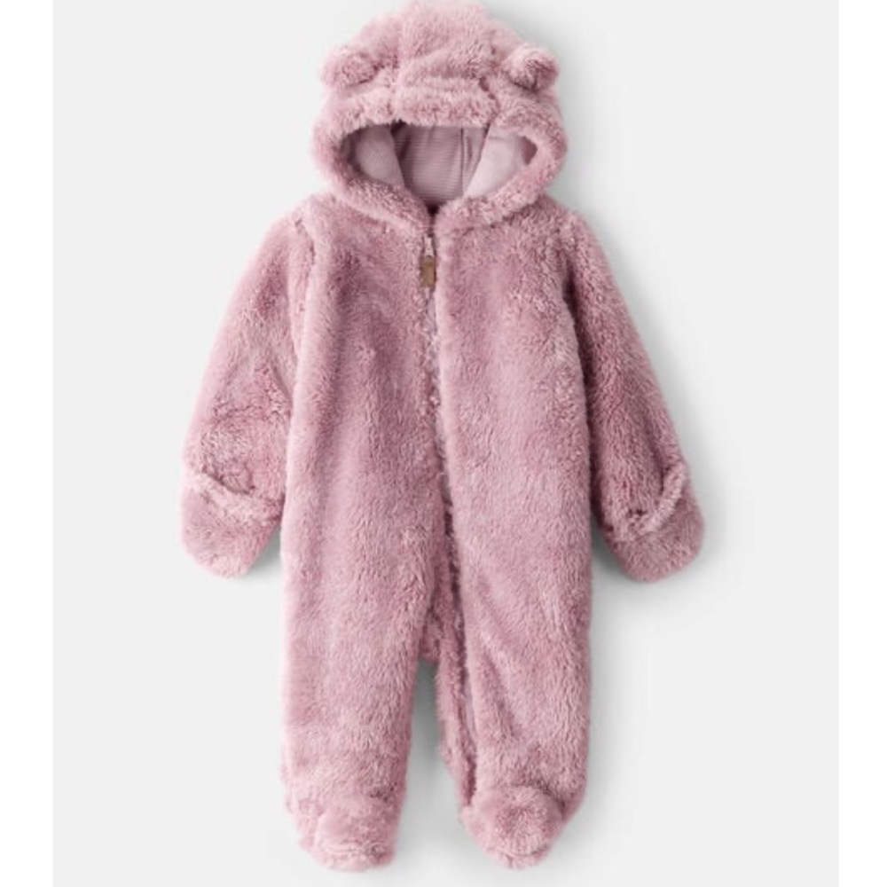Carter's Newborn Infant Girl Pink Fuzzy Hooded Jumpsuit
